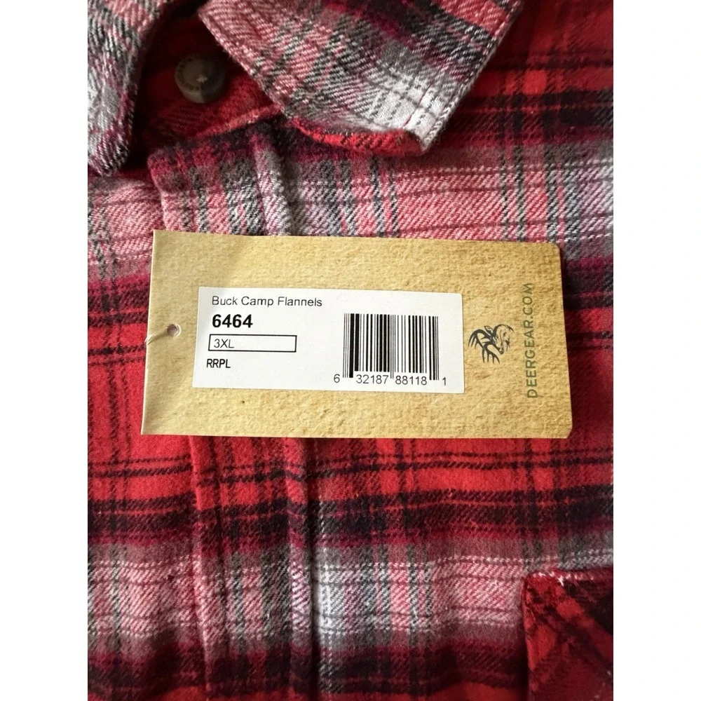 New Legendary Whitetails Buck Camp Flannel Shirt Red Black Plaid 3XL NWT JBHS